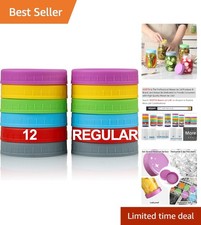 12 Pack Multicolor Mason Jar Lids - Leakproof, Dishwasher Safe, Food-Grade