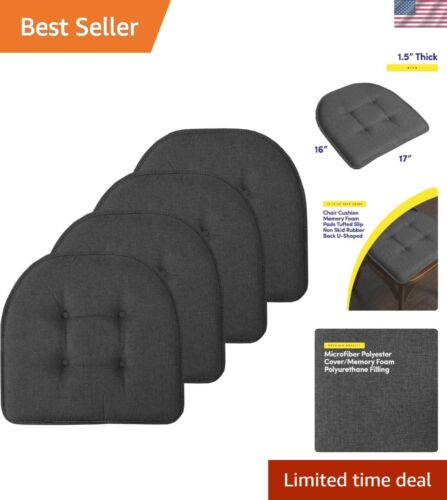 Charcoal Gray Tufted Memory Foam Chair Pads - Non-Slip, Plush Comfort 17"x16"