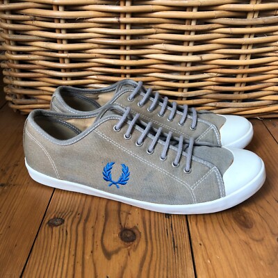 Mens Fred Perry Lace Up Shoes UK EU 41 Grey Canvas Fabric
