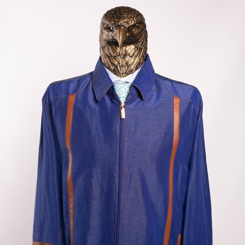 NWOT $5650 HETTABRETZ Linen and Silk and Leather Jacket Blue 46US/56IT - Picture 4 of 24