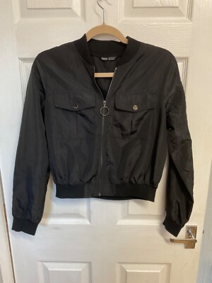 SHEIN Ladies Black Short Collar Long Sleeve Light Weight Zip Up