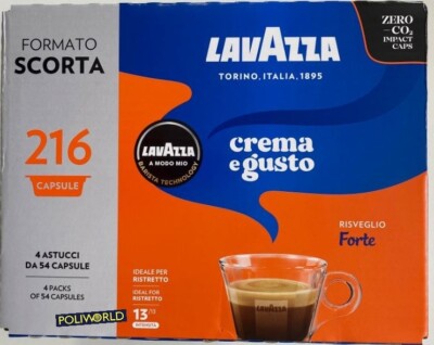216 capsule Lavazza Modo Mio STRONG CREMA GUSTO FORTE coffee pods (4 b. x 54 c.)