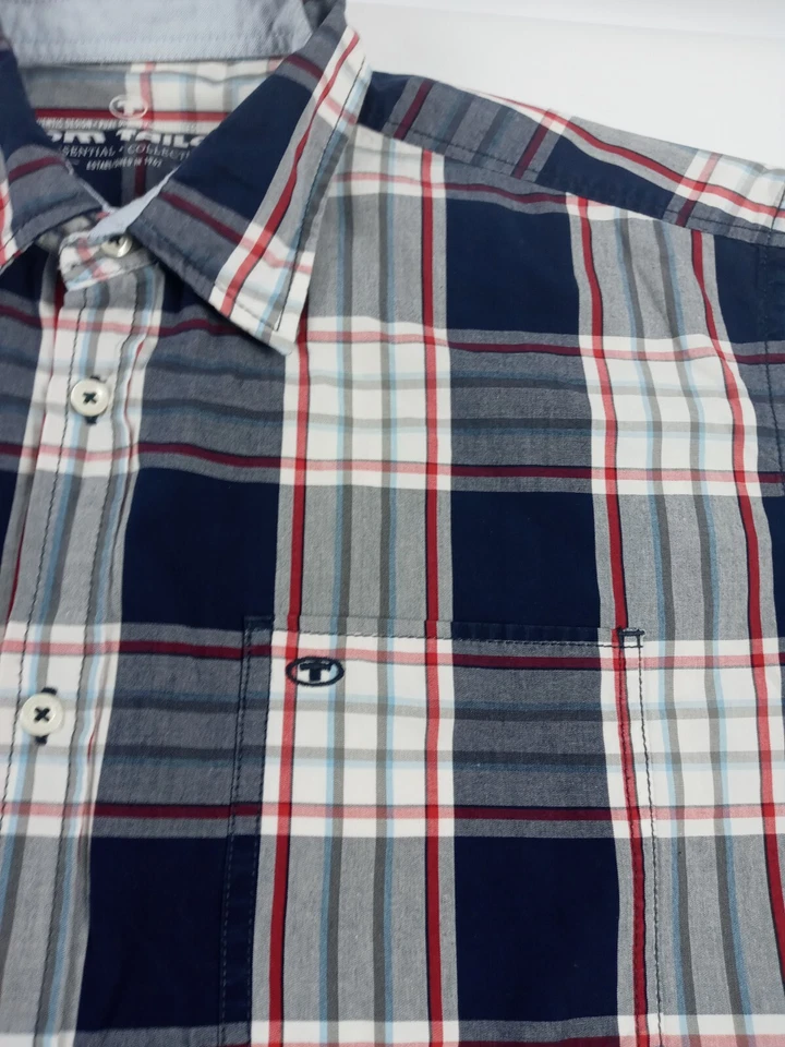 Camisa de campamento Tom Taylor para hombre talla XL azul a cuadros 100 % algodón manga corta abotonada Foto 2 de 4