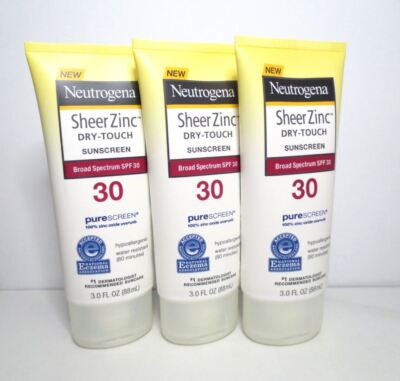 NEUTROGENA SHEERZINC DRY-TOUCH SUNSCREEN BROAD SPECTRUM SPF 30 - 3 OZ (LOT OF 3)