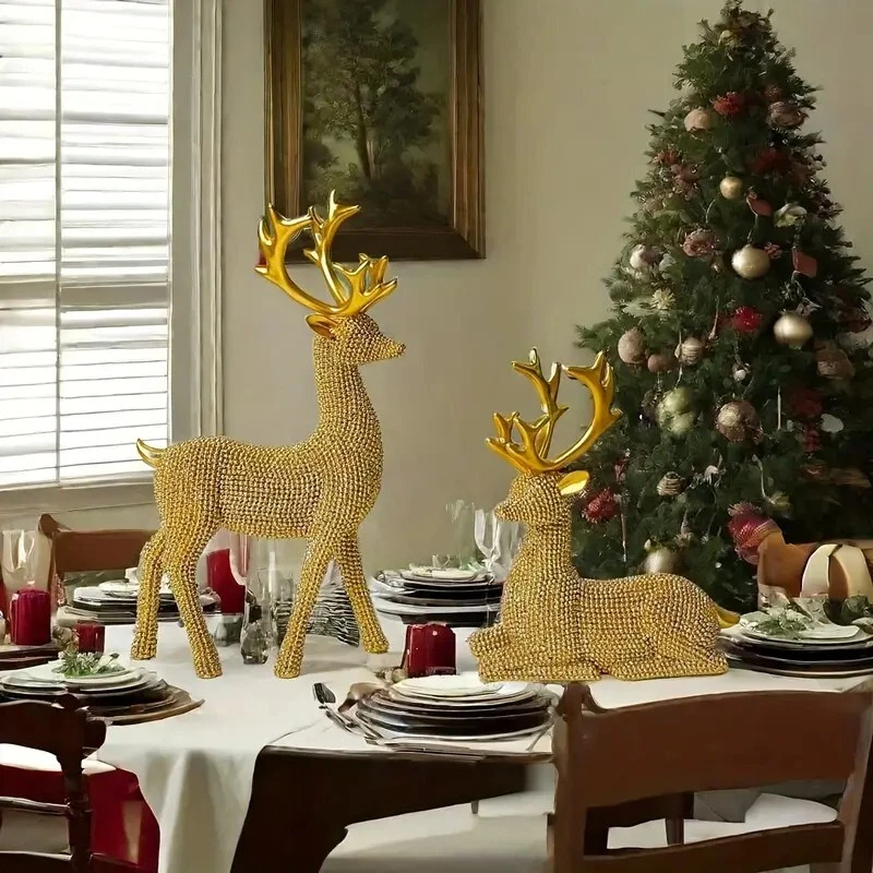 Rentier Ornament Harz Großes Geweih Hirsch Home Skulptur Statue Kunst Tier Figur - Bild 2 von 4