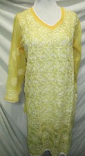 Elegance chikan full hand embroidery long  chiffon kurta/top size S 37