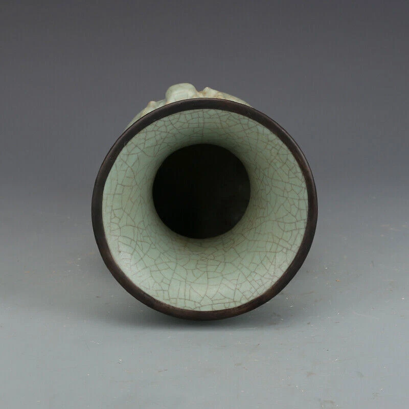 Jarrón de tres ovejas China Song Ruyao porcelana esmalte verde inserción boca plateada 8" Foto 4 de 4