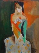 Rare unique Cubist painting, Portrait, signed & stamped