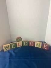 WELCOME Wooden Wood Blocks Decoration Decor 2.5" x 2.5"