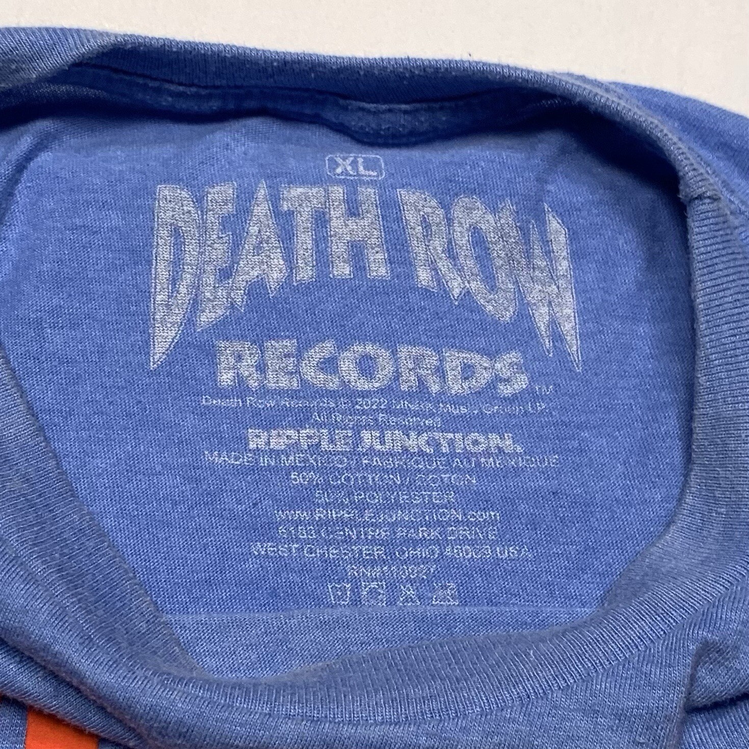 FILA Maglietta Death Row Records stampa grafica uomo XL Los Angeles rap hip hop maglietta blu