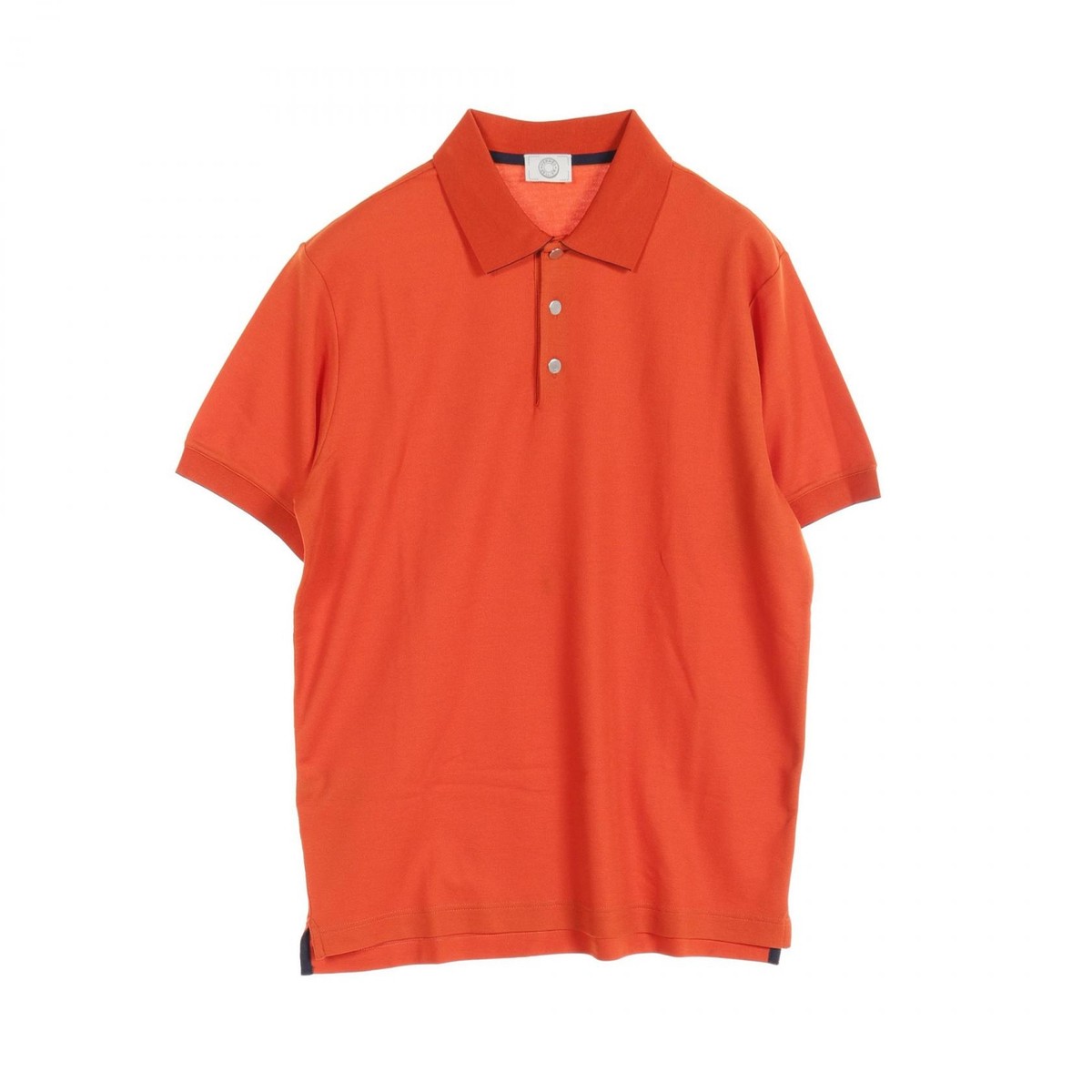 HERMES Sellier button Polo shirt cotton Orange Navy Used HERMES Sellier button Polo shirt cotton Orange Navy Used