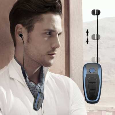 Wireless Bluetooth Earphone Stereo Music Headset with Retractable Cable Clip