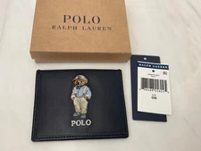 NEW Polo Ralph Lauren HEMINGWAY BEAR Leather Slim Card Case Wallet - BLUE