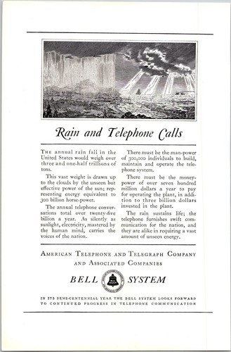 PRINT AD 1926 AT&T Bell System Rain and Telephone Calls 6.75 x 10