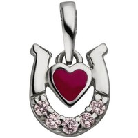 Kinder AnhäNger Herz Rot Im Hufeisen Mit 5 Zirkonia Pink 925 Silber Halsschmuck