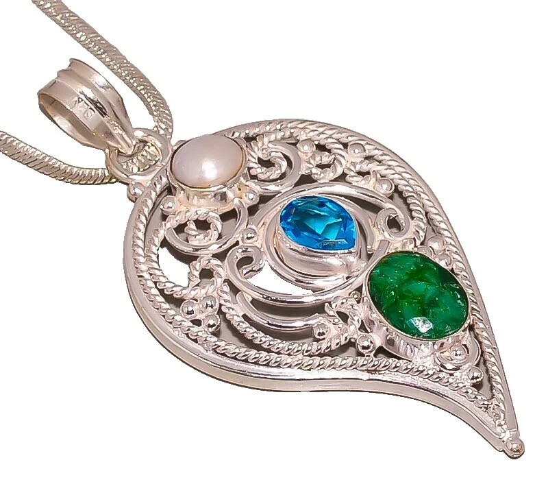 Emerald Silver Plated Pendant Fashion Necklaces & Pendants