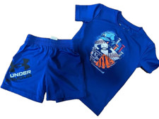 Under Armour Sport Graphic Print Outfit Set T-Shirt Short Blue Boys Kid Size 5
