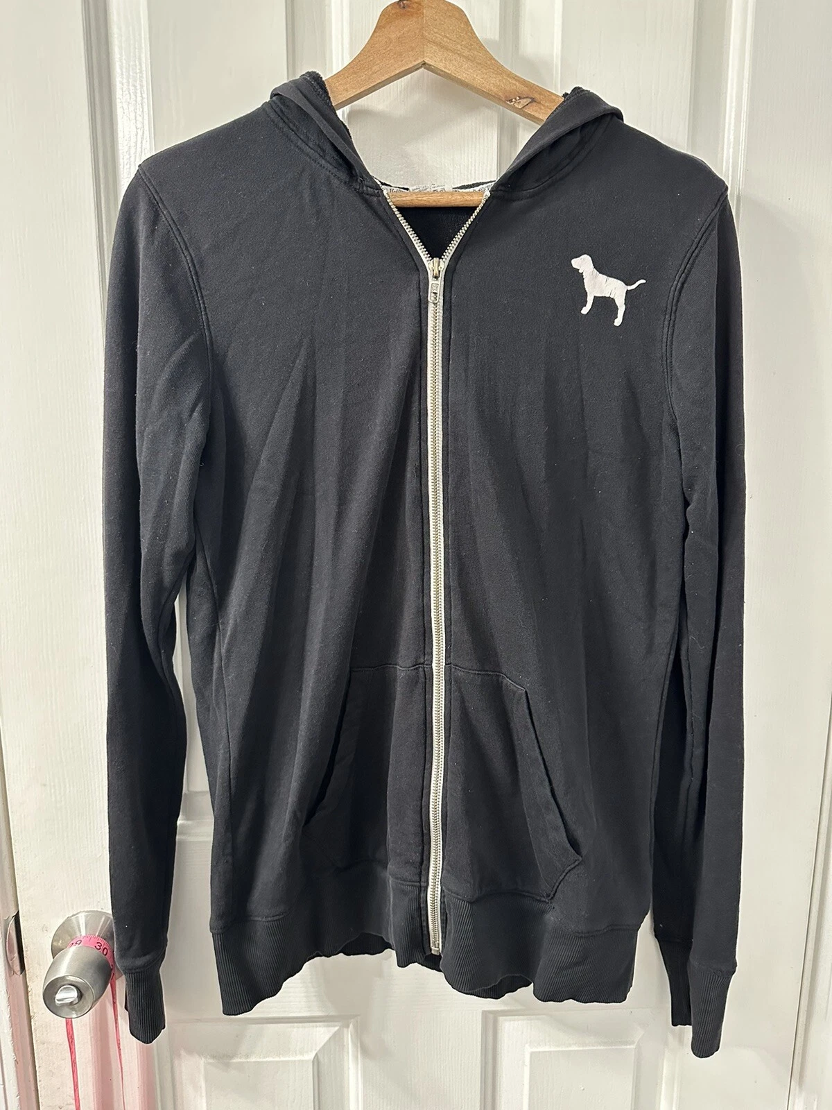 UNDERCOVER Felpa con cappuccio zip intera Victoria Secret Pink nera bianca logo classico taglia S linea lunga