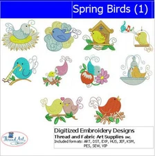 Embroidery Design Set - Spring Birds(1) - 10 Designs - 9 Formats - USB Stick