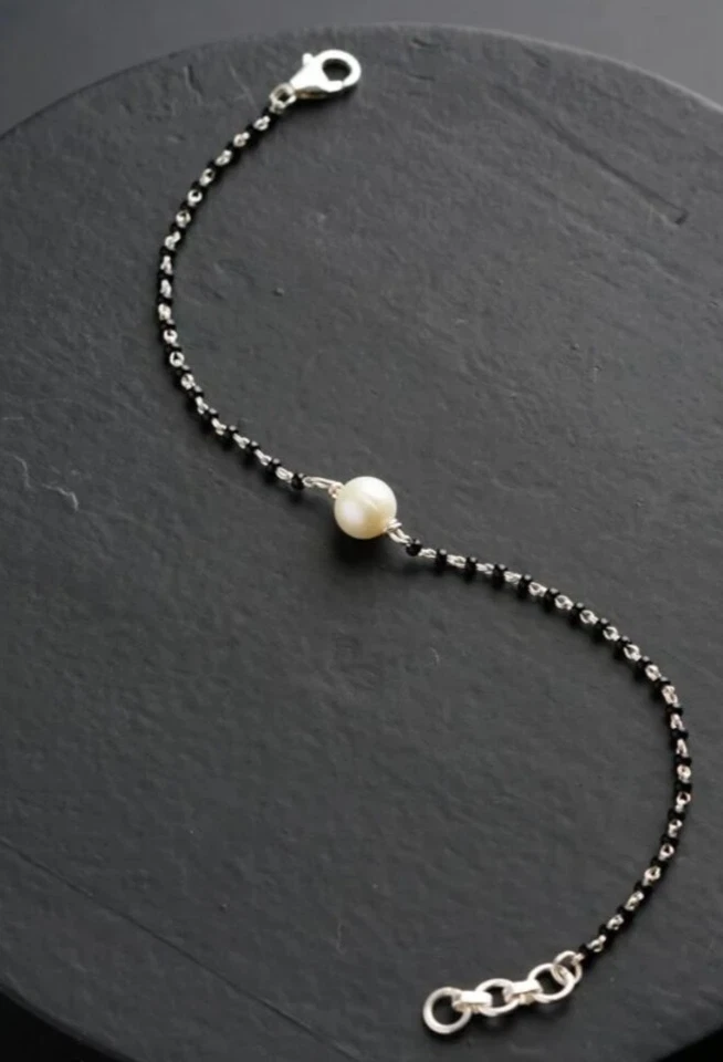 Natural Pearl 925 Sterling Silver Hand Mangalsutra Bracelet For anniversary Gift - Image 3 of 3