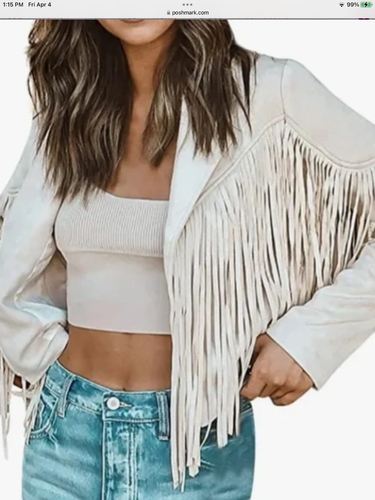 Women's Faux Suede Fringed Jacket in Sand sz medium NWT