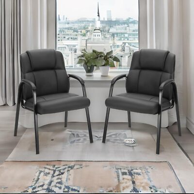 2PCS Office Guest Chair Leather Padded Arms Comfy Waiting Room Reception Chairs