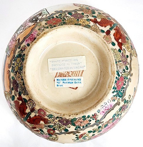 Antique Chinese Porcelain Large Bowl Qing Dynasty Qianoln Handpainted  - Afbeelding 6 van 10