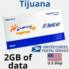 Telcel Mexico TIJUANA BORDER SAN DIEGO CA.2GB OF DATA SIM Card For 20 DAYS,C S..