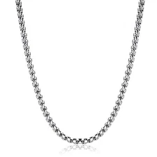 Real ITALIAN 14K White Gold Finish Men's Rolo Round Box Chain Necklace