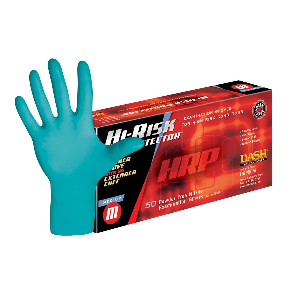 DASH Hi-Risk Protector Nitrile Exam Grade Disposable Gloves, Teal