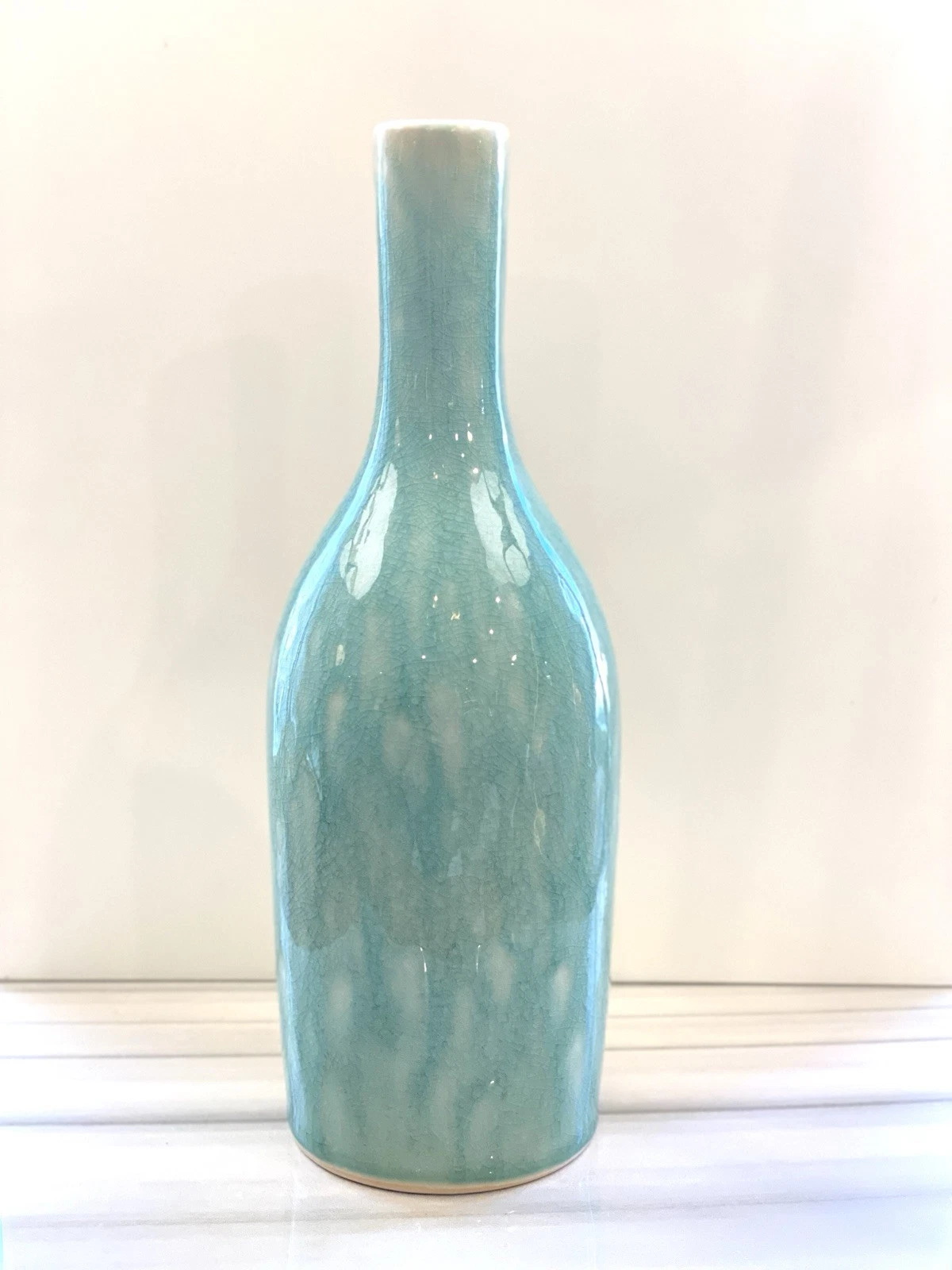 Jars France Glazed & Crackled Turquoise Oil Bottle 8.5” **Top Dispenser Not Incl