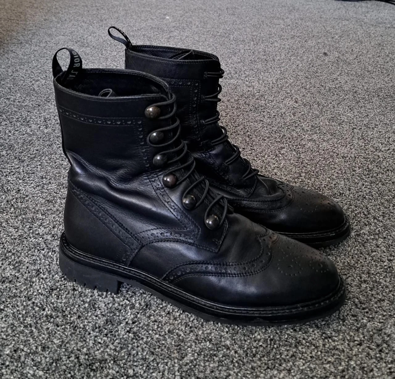 Dior — CHRISTIAN DIOR Perforated Leather Brogue Combat Women's Ankle Boots 37