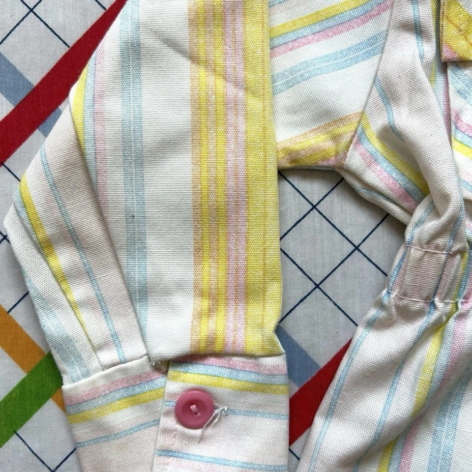 Camisa vintage Health-tex para niños pequeños talla 5 blusa con botones a rayas pastel años 70 Foto 4 de 4