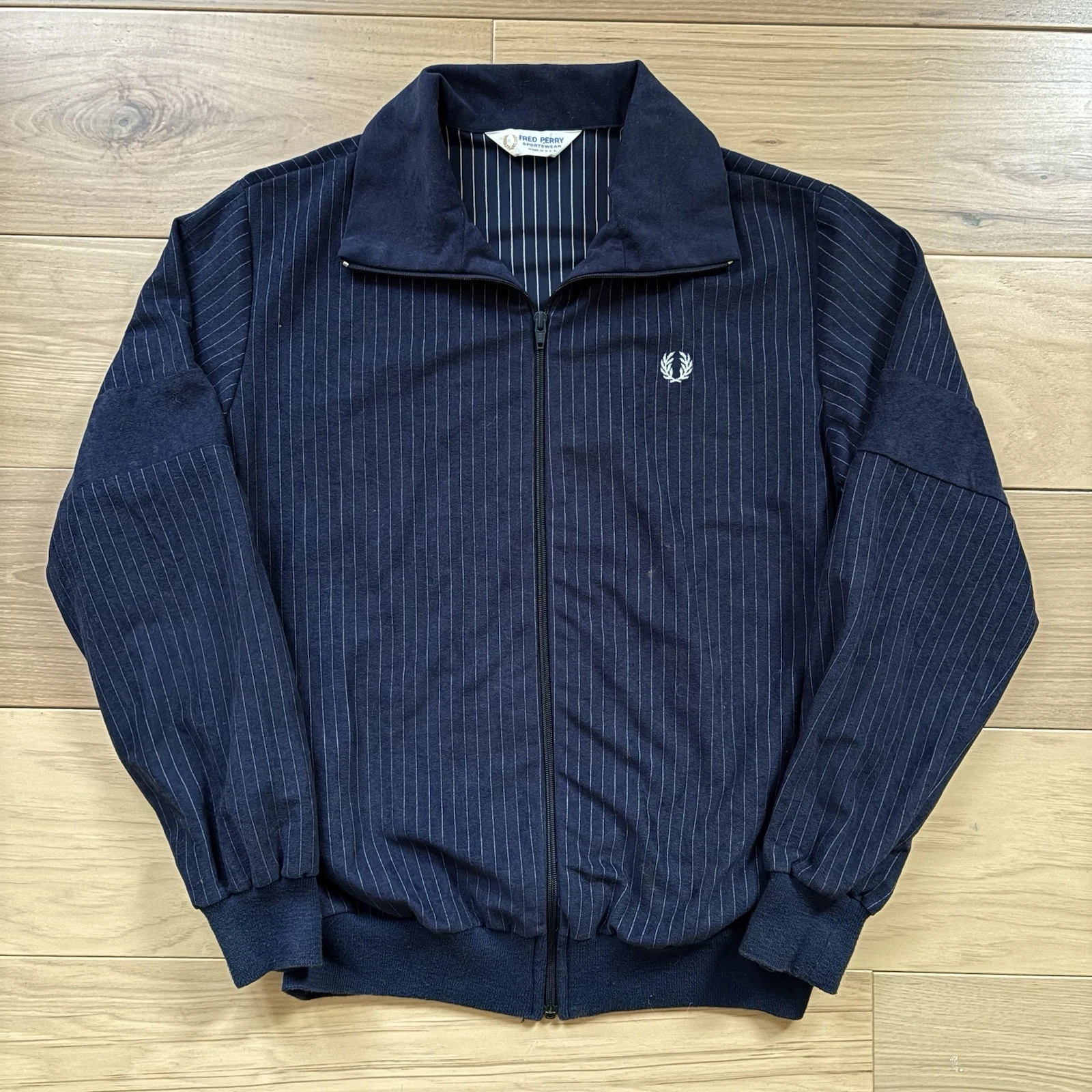 Vintage Fred Perry Track Jacket Full Zip Men’s Medium Navy Blue Pinstripe USA image 1