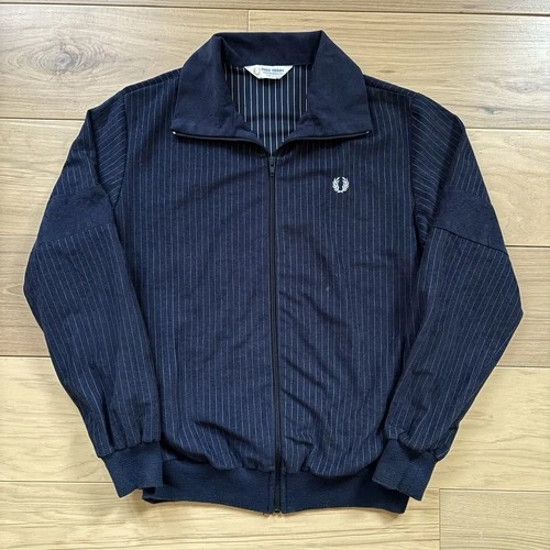 Vintage Fred Perry Track Jacket Full Zip Men’s Medium Navy Blue Pinstripe USA video thumbnail
