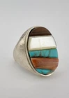 Vintage Navajo Sterling Silver Multi Gem Cornrow Cobblestone Men's Ring 23.8g
