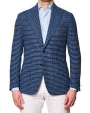 SARTORIA PARTENOPEA Blue Shepherd's Check Wool Jacket EU 48 NEW US 38 Current Mo