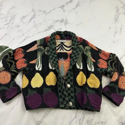 Claire Murray Painted Pony Womens Vintage 90s Tapestry Jacket Size M Fruit Veg