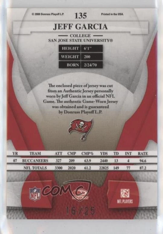 Espejo de materiales dorados con certificación Leaf 2008/25 Jeff Garcia #135 Foto 2 de 2