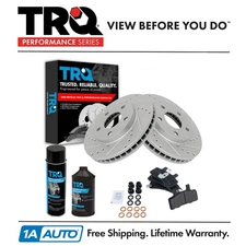 TRQ Front Semi-Metallic Brake Pad & Performance Drilled Slotted Coated Rotor