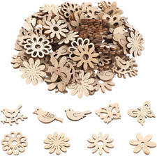100Pcs Mini Wood DIY Crafts Cutouts Wooden Flower Butterfly Slices Embellishme