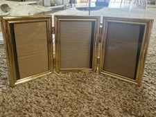 Vintage Gold Brass Gilded Free Standing Triple Frame