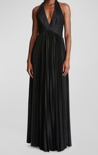 Halston Women's Black Tiffany Sleeveless Pleated Halter Gown Size 10
