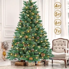 4FT 5FT 6FT 7FT Christmas Tree Snowy Xmas Artificial Snow Flocked with Lights US