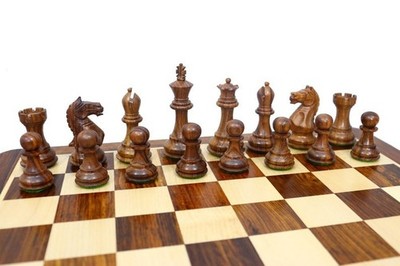 Combo Fierce Knight Chess Pieces in Sheesham/Boxwood With Board - 4'' King 