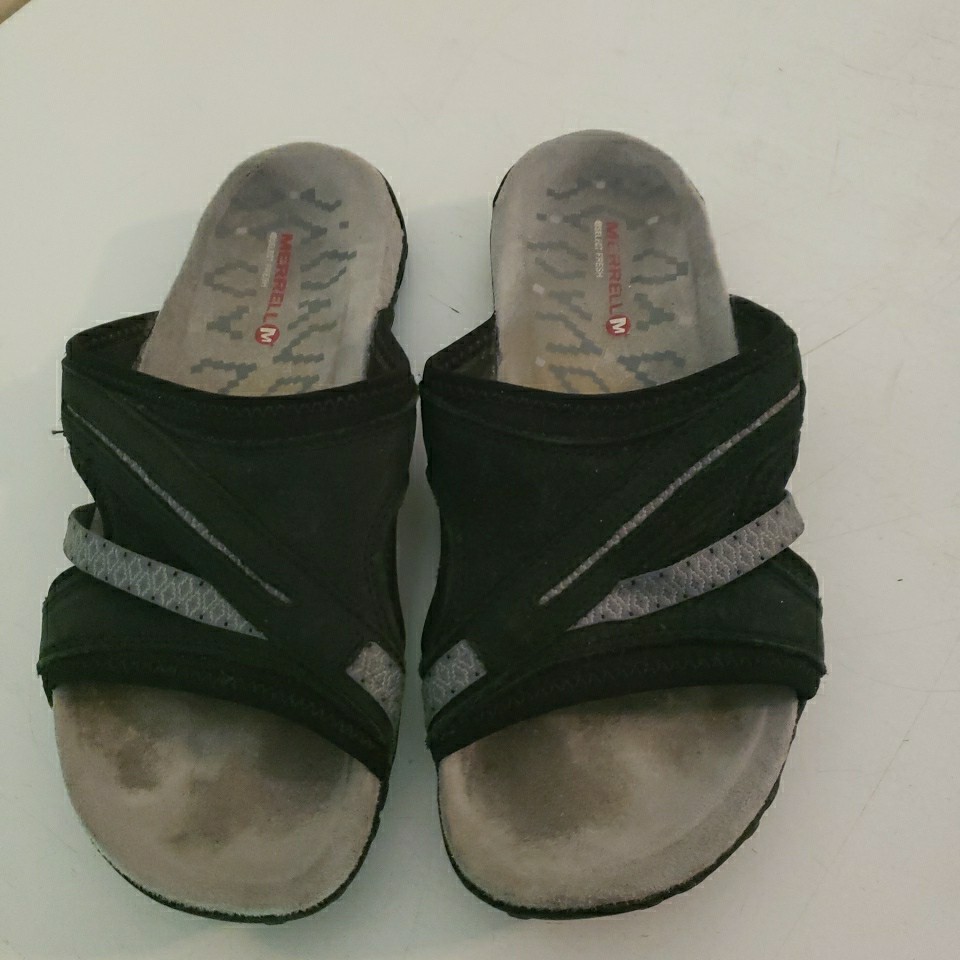 Merrell Terran II scarpe sandali donna neri in pelle comodi slide taglia US 7