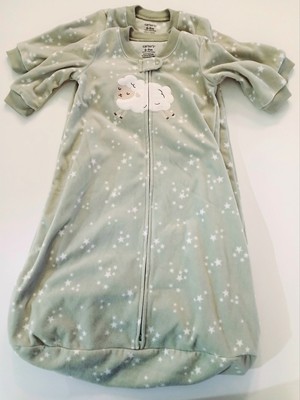 Carters 6-9 Months Green Star Lamb Microfleece Sleepsack NWOT LOT of 2 26''