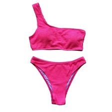 Women's Two-Piece One Shoulder Top Cheeky Bottoms Bikini Textured S Small New