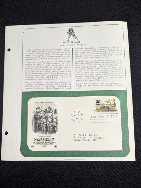 Postal Commemorative Society 1st day issue World War II Road to victory Stamp