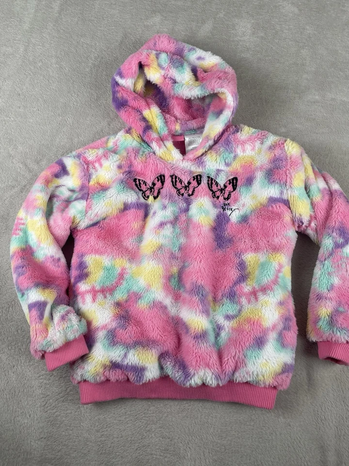 Betsey Johnson Hoodie Girls Medium Pink Sherpa Pullover Fur Butterfly - Image 3 of 4